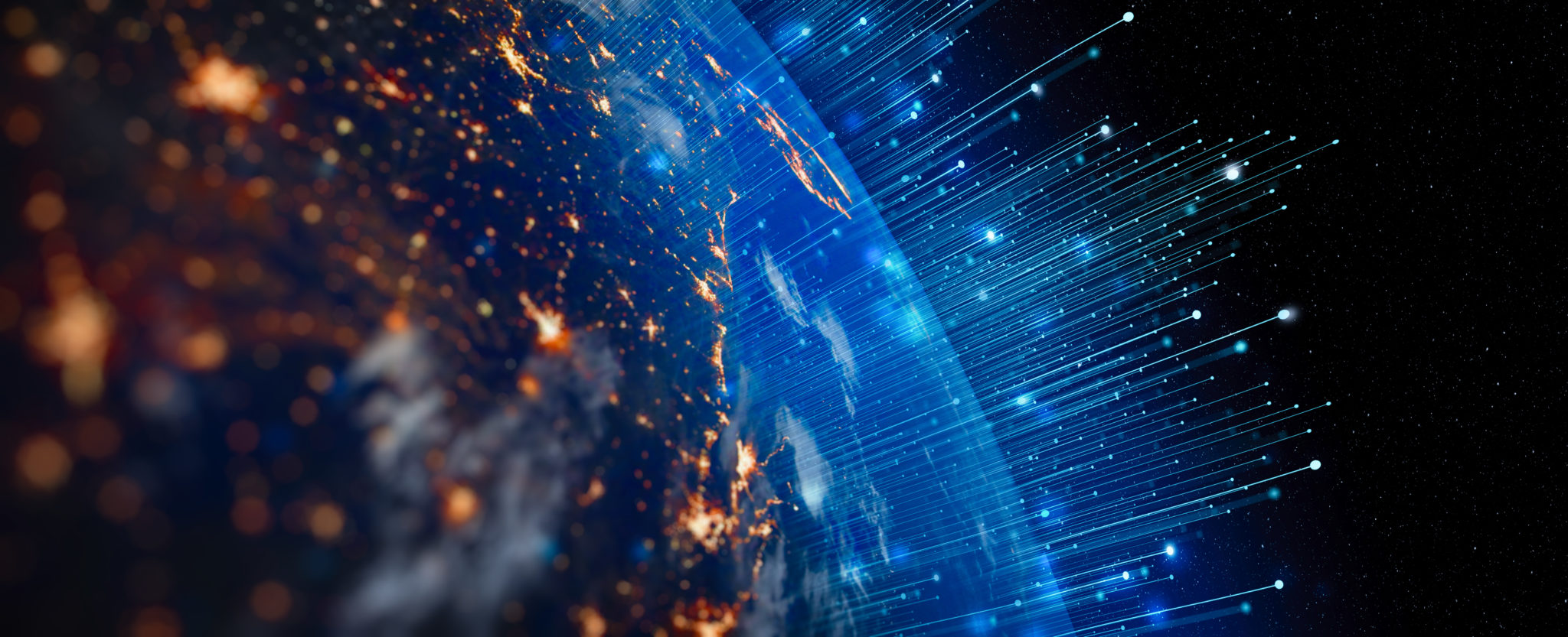 Communication technology for internet business. Global world network and telecommunication on earth cryptocurrency and blockchain and IoT. Elements of this image furnished by NASA